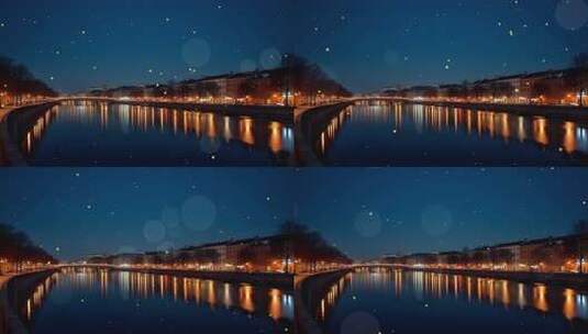 城市河流夜景带粒子效果高清在线视频素材下载