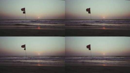 海边旗帜静物摄影高清在线视频素材下载