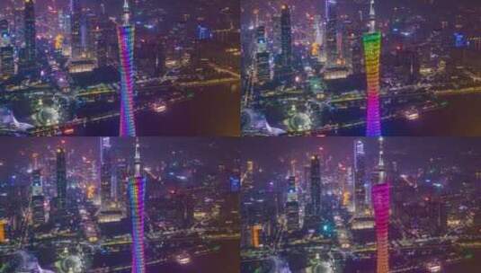 广州_广州塔_珠江新城夜景航拍延时4K高清在线视频素材下载
