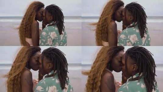情侣在沙滩上拥吻高清在线视频素材下载