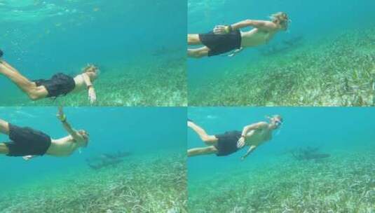 男人在圣佩罗海洋游泳高清在线视频素材下载