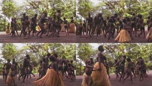 新几内亚人在丛林里跳传统舞蹈高清在线视频素材下载