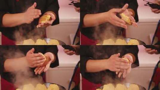 厨师示范玉米面贴饼子 (5)高清在线视频素材下载
