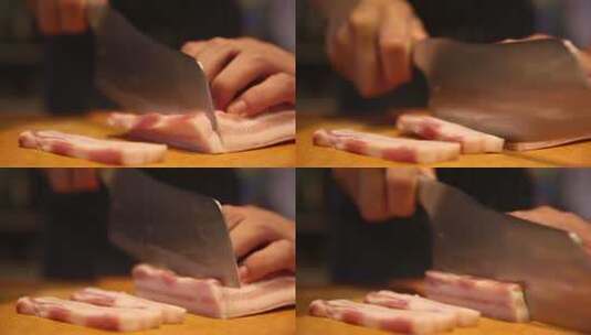 厨师切五花肉片 (3)高清在线视频素材下载