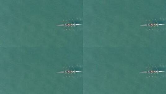 航拍四人划皮划桨高清在线视频素材下载