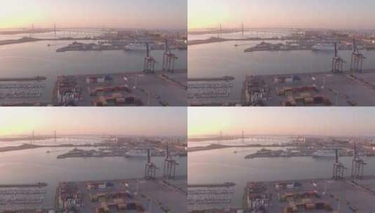 日落时港口的天线景观高清在线视频素材下载