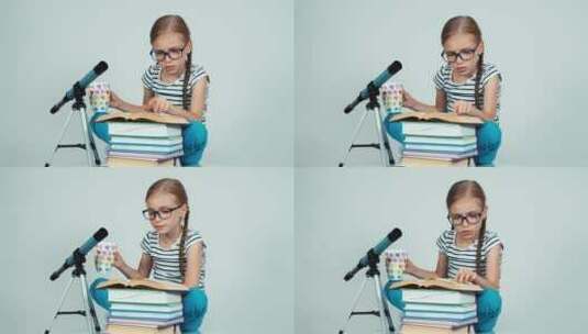 小女孩阅读书籍高清在线视频素材下载