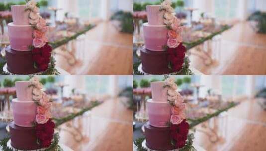 婚礼宴会上的三层蛋糕高清在线视频素材下载