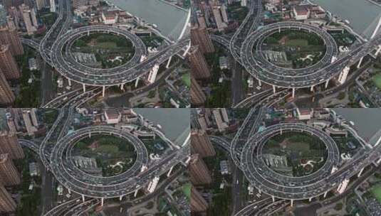 4K上海无人机拍摄南浦大桥全景车流交通高清在线视频素材下载