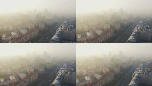 雾中的建筑航拍高清在线视频素材下载
