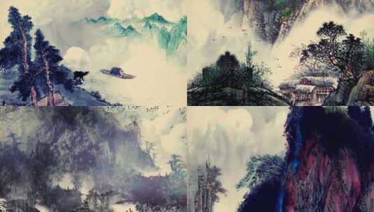 中国风水墨画山水国画高清在线视频素材下载