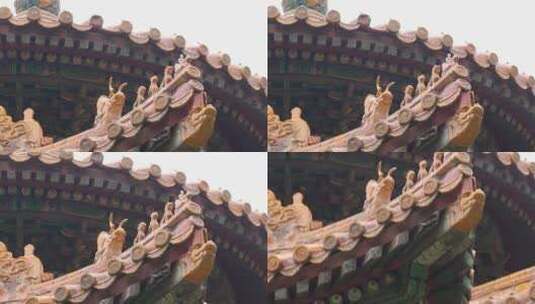 中国北京故宫博物院的黄色琉璃屋顶和脊兽高清在线视频素材下载
