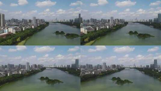 4K航拍广西南宁南湖城市风景蓝天白云天际线高清在线视频素材下载