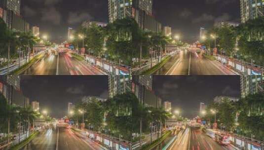 广西南宁民族大道夜景交通车流延时摄影高清在线视频素材下载