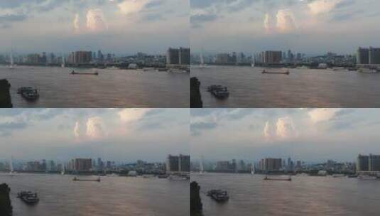 湖北宜昌城市江景桥梁船航拍709高清在线视频素材下载