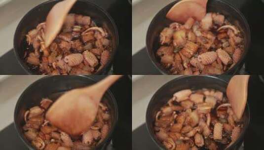 红烧肉鱿鱼炖肉高清在线视频素材下载