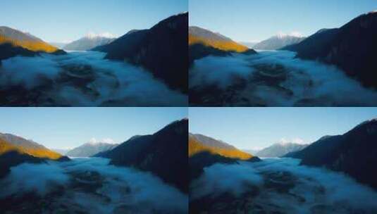 航拍灵芝南迦巴瓦峰早晨山间云雾缭绕高清在线视频素材下载