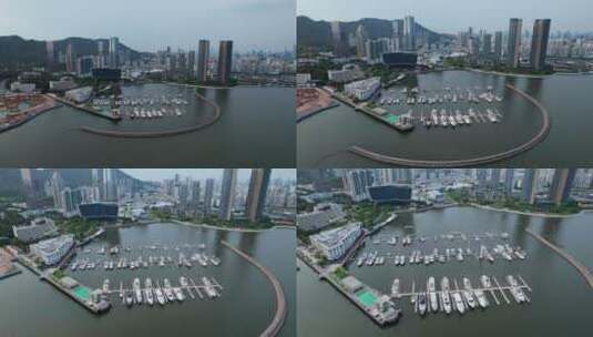 4k航拍深圳南山太子湾游艇码头高清在线视频素材下载