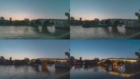杭州大运河拱宸桥日转夜延时摄影高清在线视频素材下载