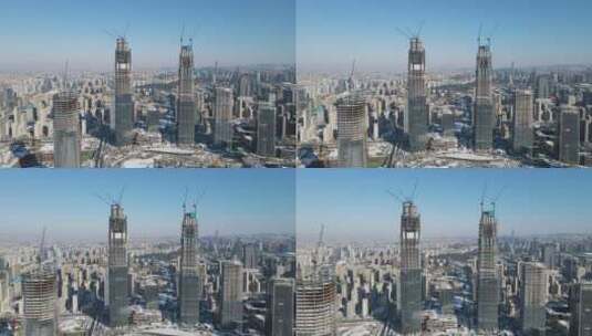 航拍山东济南奥体中心济南新城城市高楼高清在线视频素材下载