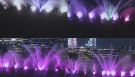 上虞曹娥江夜景,音乐喷泉灯光秀,城市阳台高清在线视频素材下载