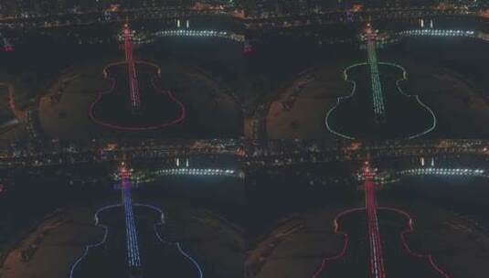 聂耳音乐广场夜景航拍高清在线视频素材下载