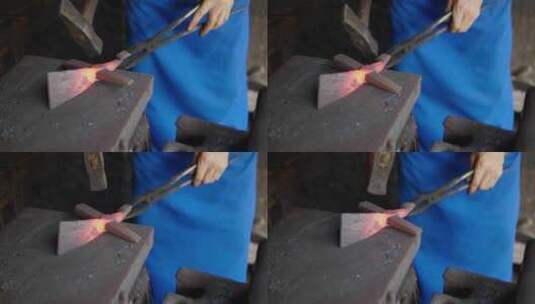 传统手工艺铁匠打铁制作铁器高清在线视频素材下载