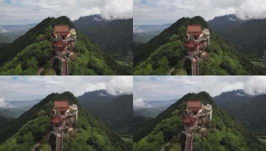 九华山东崖禅寺航拍高清在线视频素材下载