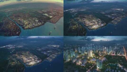 三维建筑漫游城市鸟瞰大气城市夜景高清在线视频素材下载
