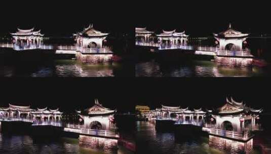 潮州广济桥夜景航拍高清在线视频素材下载