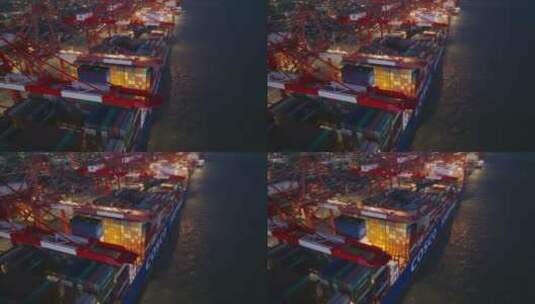 上海洋山港货轮装卸货夜景航拍高清在线视频素材下载