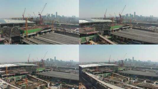 建设中的杭州西站枢纽工程4K航拍高清在线视频素材下载