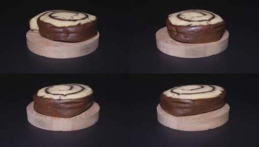 虎皮牛奶蛋糕卷巧克力蛋糕卷面包早餐高清在线视频素材下载