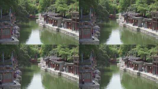 临江邻水河边水边河道沿岸的古建筑景点高清在线视频素材下载
