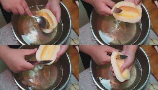 切开的东北香瓜白糖罐甜瓜精密香瓜高清在线视频素材下载