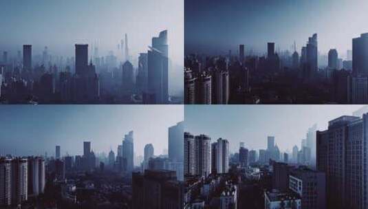 上海静安区平流雾航拍高清在线视频素材下载