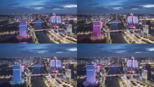 广州南沙蕉门夜景航拍延时高清在线视频素材下载