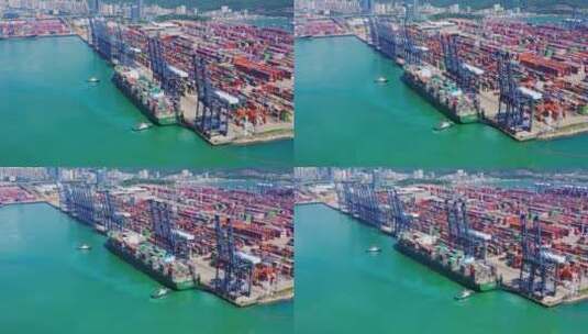 深圳盐田港码头货轮大景左环绕高清在线视频素材下载