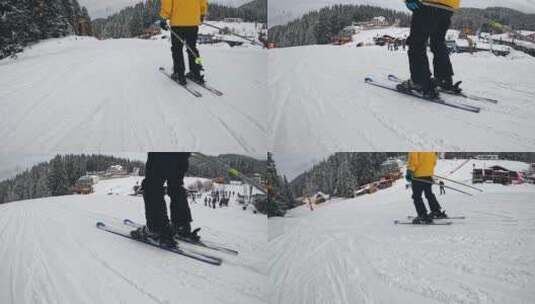 滑雪道上滑雪的人高清在线视频素材下载