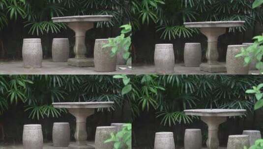 园林内石凳石桌高清在线视频素材下载