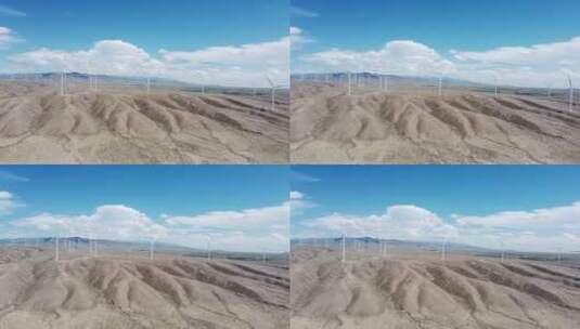 航拍青海戈壁上的风力发电大风车高清在线视频素材下载