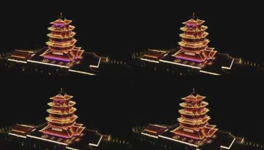 江西吉安地标性古风建筑望阁夜景高清在线视频素材下载