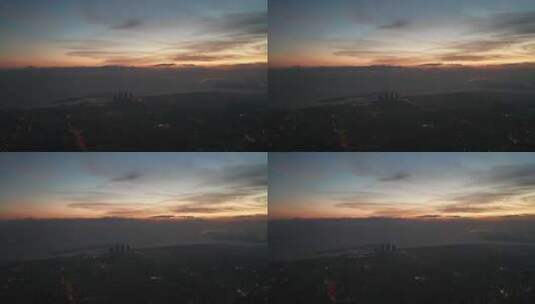 上海宝山国际邮轮码头黎明大全景航拍高清在线视频素材下载