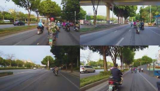 马路上骑电单车 骑行第一人称视角 街景高清在线视频素材下载