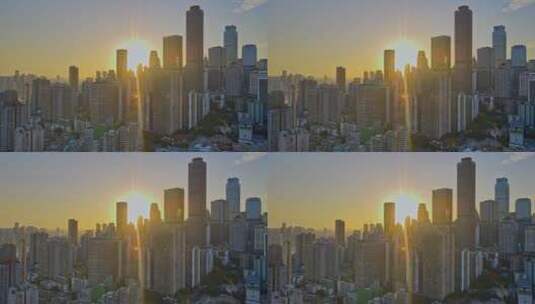 高清航拍城市建筑唯美夕阳日落高清在线视频素材下载