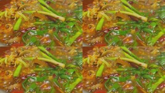 麻辣土火锅豆干蘑菇花菜等2高清在线视频素材下载
