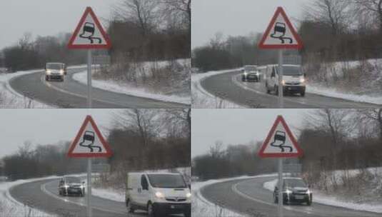 汽车行驶过路面警告标志高清在线视频素材下载