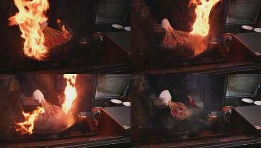 慢镜头升格拍摄美食小吃烧烤肉串烹饪高清在线视频素材下载