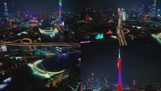 广州都市夜景航拍多地点多镜头2022最新高清在线视频素材下载