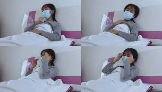 生病感冒发烧卧病在床的女人高清在线视频素材下载